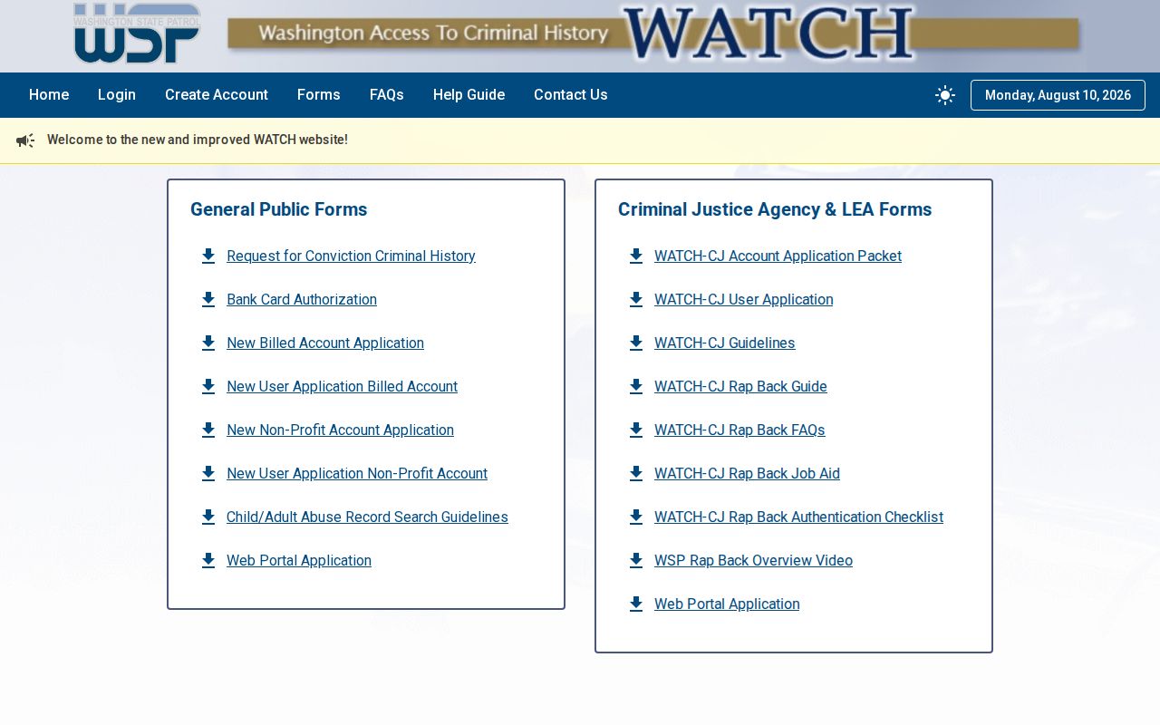 Ferry County arrest history request forms from Washington State Patrol
