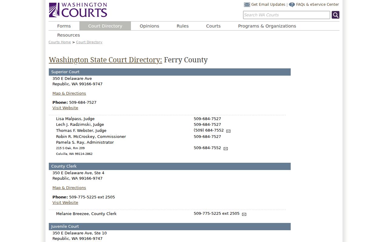 Ferry County criminal court case directory