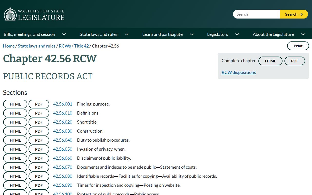 Washington Public Records Act for Ferry County sex offender records