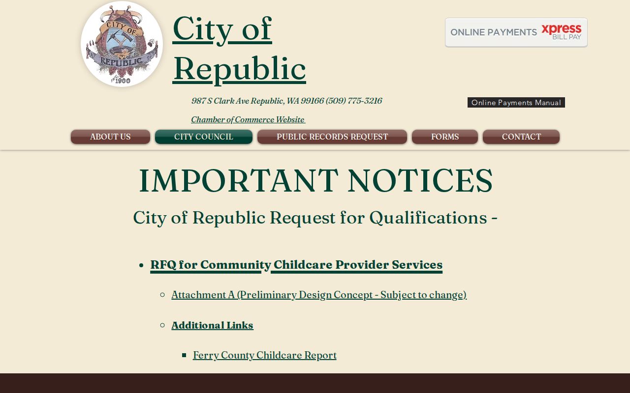 Republic record check source showing the Ferry County Sheriff contract notice