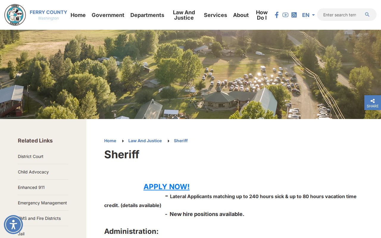 Ferry County Sheriff source for arrest and jail criminal records