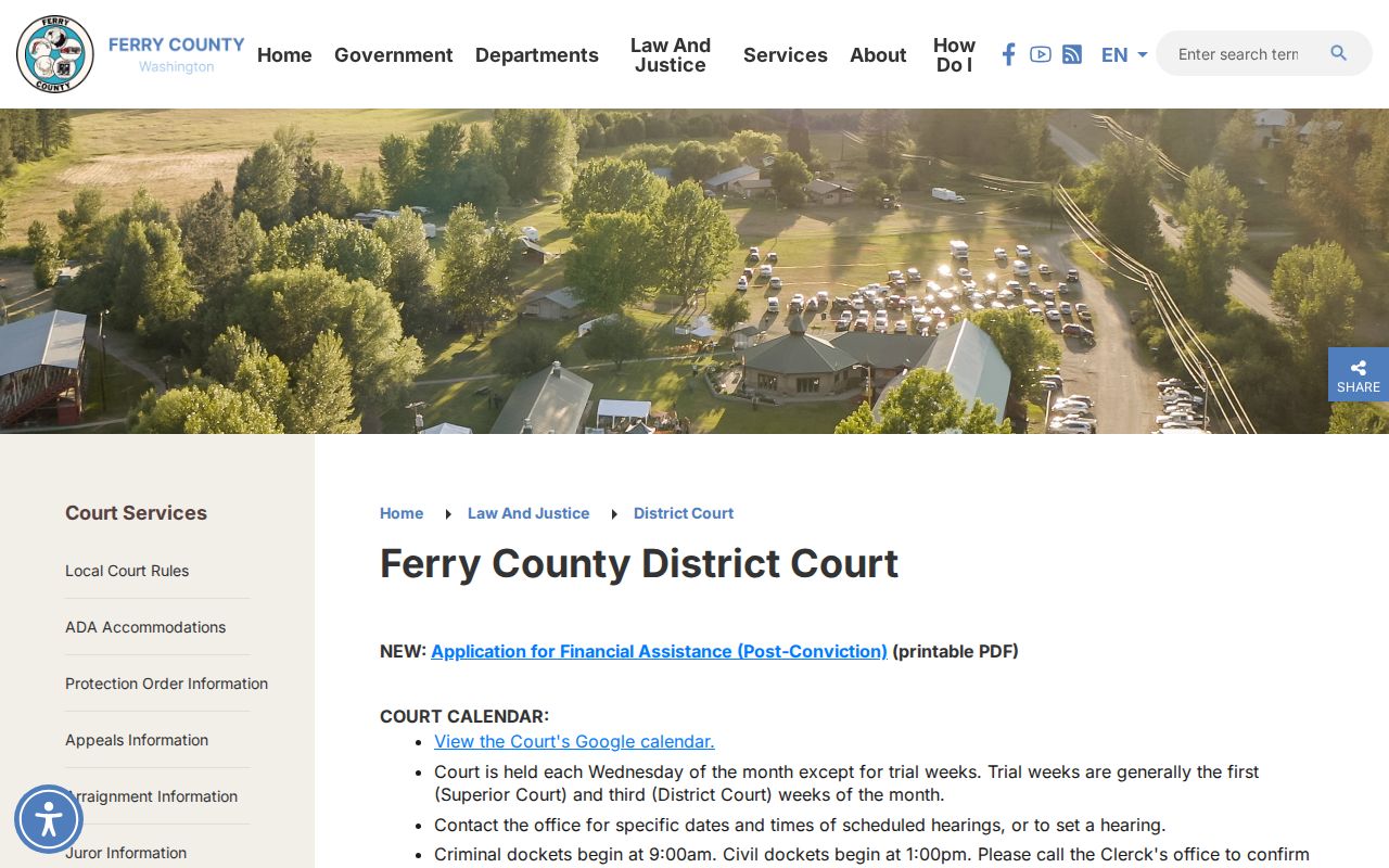 Ferry County District Court criminal record office information