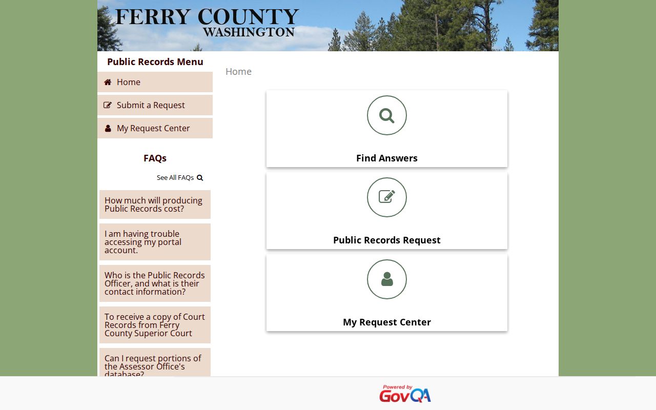 Ferry County public records request portal for criminal record material